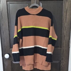 Free People Striped Sweater - Black, Tan, and Green